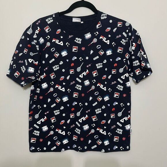 Fila x Betty Boop‎ Womens Navy Blue Graphic Crew Neck Rare T-Shirt Size Medium - Picture 1 of 8